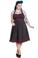 Hell Bunny Plus Size Rockabilly Black & White Polka Dot w Red Trim Pinup Vanity Dress