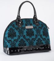 Rock Rebel Large Madame Bayou Blue Victorian Damask Studded Overnight Bag Rock Rebel Large Madame Bayou Blue Victorian Damask Studded Overnight Bag