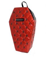Lucy Red Quilted PVC Coffin Backpack with Spiders by Rock Rebel