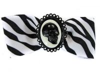 Hairy Scary White & Black Zebra Bow w Skull Cameo Jezebow Hair Clip