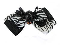 Hairy Scary Black & White Zebra Bow w Lrg Black Spider Jezebow Hair Clip