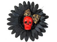 Hairy Scary Black & Red Skull & Leopard Bow Hairlot Skull Hair Clip