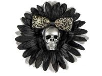 Hairy Scary Black & Silver Skull & Spiderweb Bow Hairlot Skull Hair Clip