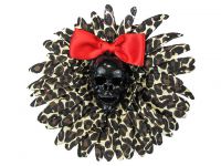 Hairy Scary Leopard & Black Skull & Red Bow Hairlot Skull Hair Clip