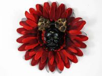 Hairy Scary Red N Black & Black Skull & Leopard Bow Hairlot Skull Hair Clip