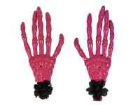 Hairy Scary Pink Skeleton Halloween Hades Hands w Black Hair Clip Set