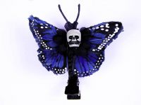 Hairy Scary Blue Mini Kahlovera Skull Butterfly Feather Hair Clip