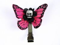 Hairy Scary Pink Mini Kahlovera Skull Butterfly Feather Hair Clip