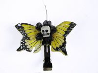 Hairy Scary Yellow Mini Kahlovera Skull Butterfly Feather Hair Clip