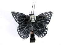 Hairy Scary Black & Silver Glitter Small Kahlovera Skull Butterfly Feather Hair Clip