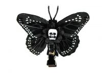 Hairy Scary Black & White Small Kahlovera Skull Butterfly Feather Hair Clip
