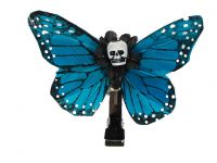 Hairy Scary Blue Small Kahlovera Skull Butterfly Feather Hair Clip