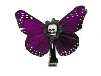Hairy Scary Magenta Purple Small Kahlovera Skull Butterfly Feather Hair Clip