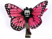 Hairy Scary Pink Small Kahlovera Skull Butterfly Feather Hair Clip