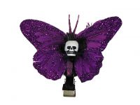 Hairy Scary Purple Glitter Small Kahlovera Skull Butterfly Feather Hair Clip