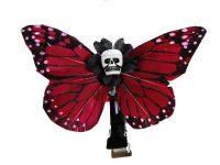 Hairy Scary Red Small Kahlovera Skull Butterfly Feather Hair Clip