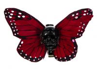 Hairy Scary Red X Large Kahlovera Skull Butterfly Feather Hair Clip