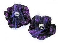 Hairy Scary Black w Purple Glitter Rosie the Reaper Skull Hair Clip Set