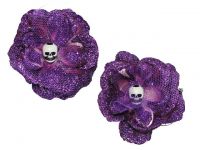 Hairy Scary Purple Glitter Rosie the Reaper Skull Hair Clip Set
