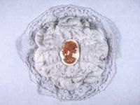 Hairy Scary All White w Peach Victorian Cameo Emily Dickens Hair Clip