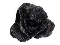 Hairy Scary Black Glitter Rose Traditional Flower Hair Clip