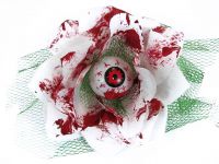 Hairy Scary White and Green Bloody 3D Red Eyeball w Red Netting Eyeleen Hair Clip