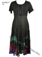 Dark Star Plus Size Black and Multi Die Gothic Corset Long Gown w Sleeves