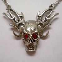 Skull on Flames w Red Eyes Necklace
