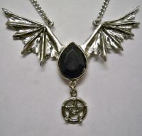 Pentacle w Wings & Black Stone Necklace