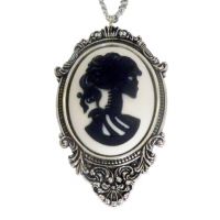 Large Black on White Lolita Cameo in Frame Necklace