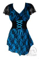 Plus Size Turquoise and Black Lace Sweetheart Corset Top