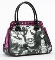 Universal Monsters Purple Black and White Monster Collage Handbag Universal Monsters Purple Black and White Monster Collage Handbag