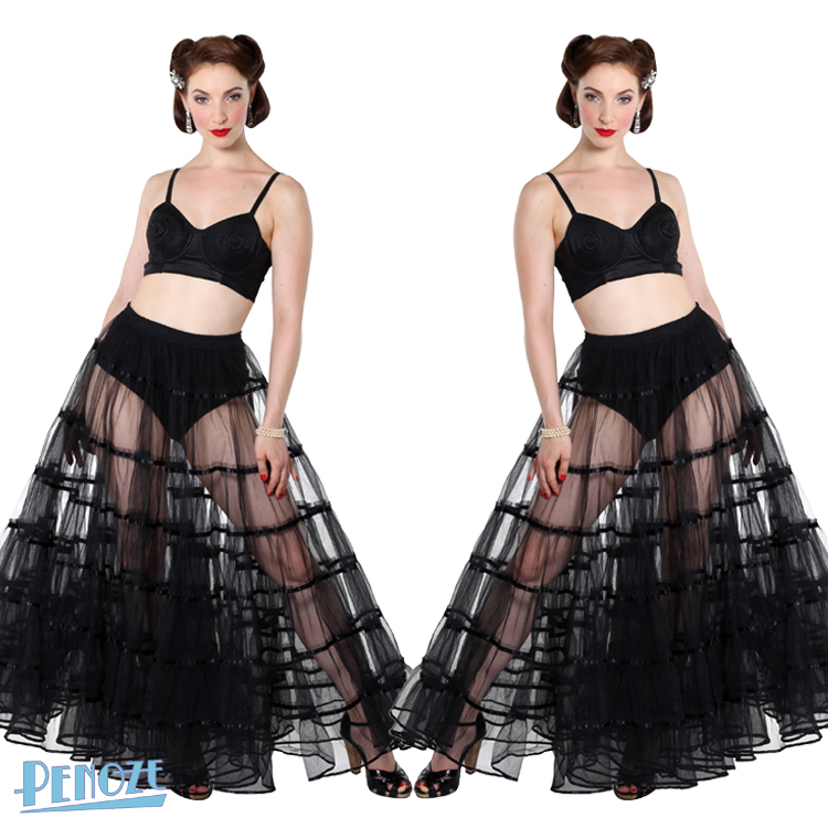 Sinister Gothic Plus Size Black Tulle Long Petticoat by Penoze