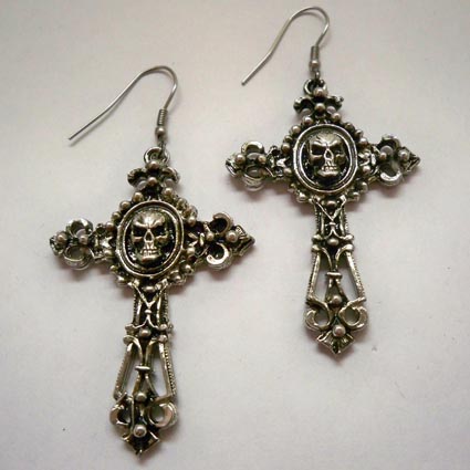 Skull on Filigree Cross Earrings