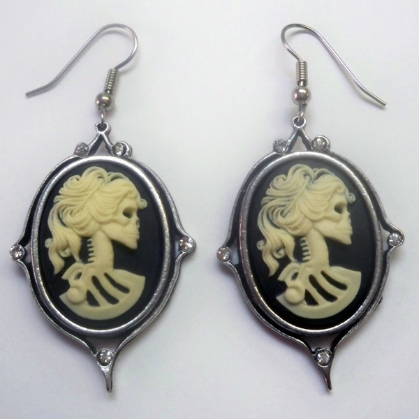 Skeleton Girl Cameo Earrings