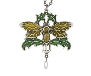 Moth Art Nouveau Pendant Necklace