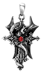 Dragon W/ Gothic Cross Pendant Necklace