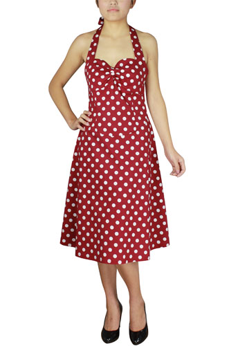 Plus Size Rockabilly Red and White Polka-Dot Halter Dress - Click Image to Close