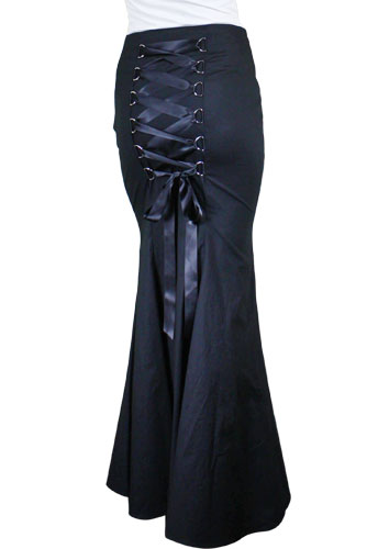 Plus Size Gothic Long Black Corset Fishtail Skirt