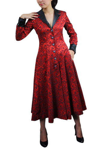 Plus Size Red and Black Gothic Jacquard Long Coat