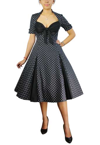 Plus Size Black Retro Polka Dot Swing Dress