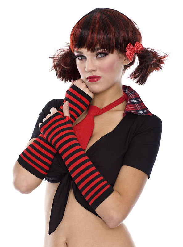 Red & Black Opaque Stripes Arm Warmers - Click Image to Close