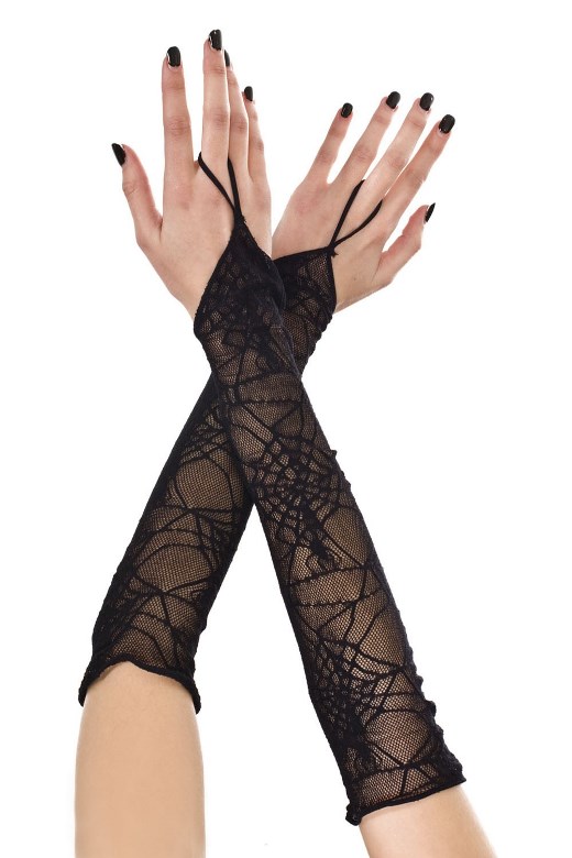 Black Gothic Spider Web Arm Warmers w Finger Loop