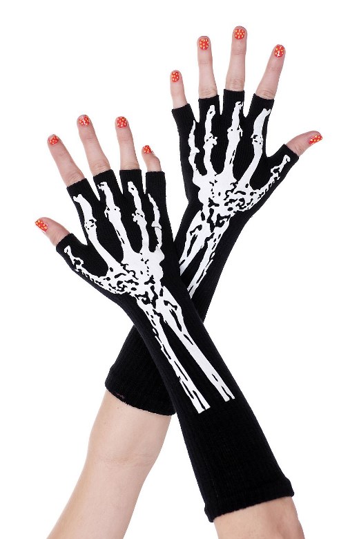 Black and White Halloween Short Print Skeleton Gloves