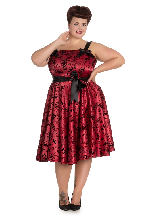 Hell Bunny Plus Size Gothic Red Tattoo Flock Rockabilly Dress