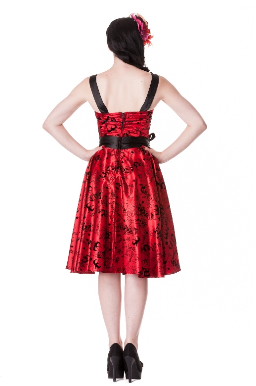 Hell Bunny Plus Size Gothic Red Tattoo Flock Rockabilly Dress - Click Image to Close