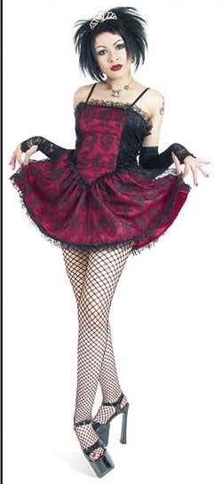 Eternal Love Gothic Burgundy Wine Taffeta Lace Mini Dress Tutu