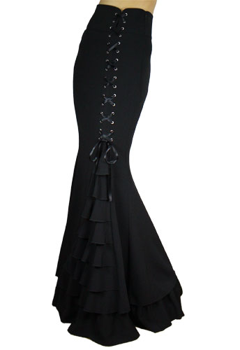 Plus Size Black Gothic Long Fishtail Ruffles Skirt - Click Image to Close