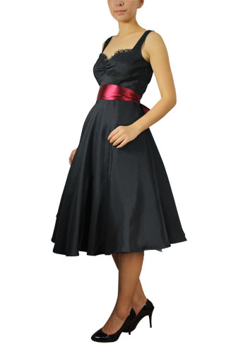 Plus Size Black and Red Satin Retro Rockabilly Dress - Click Image to Close