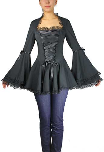 Plus Size Black Gothic Corset Ribbon Lace Top